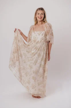Fashion Worth Collective Mona Maxi Dress with Smocking in Cream Floral - Bump Friendly & Inclus