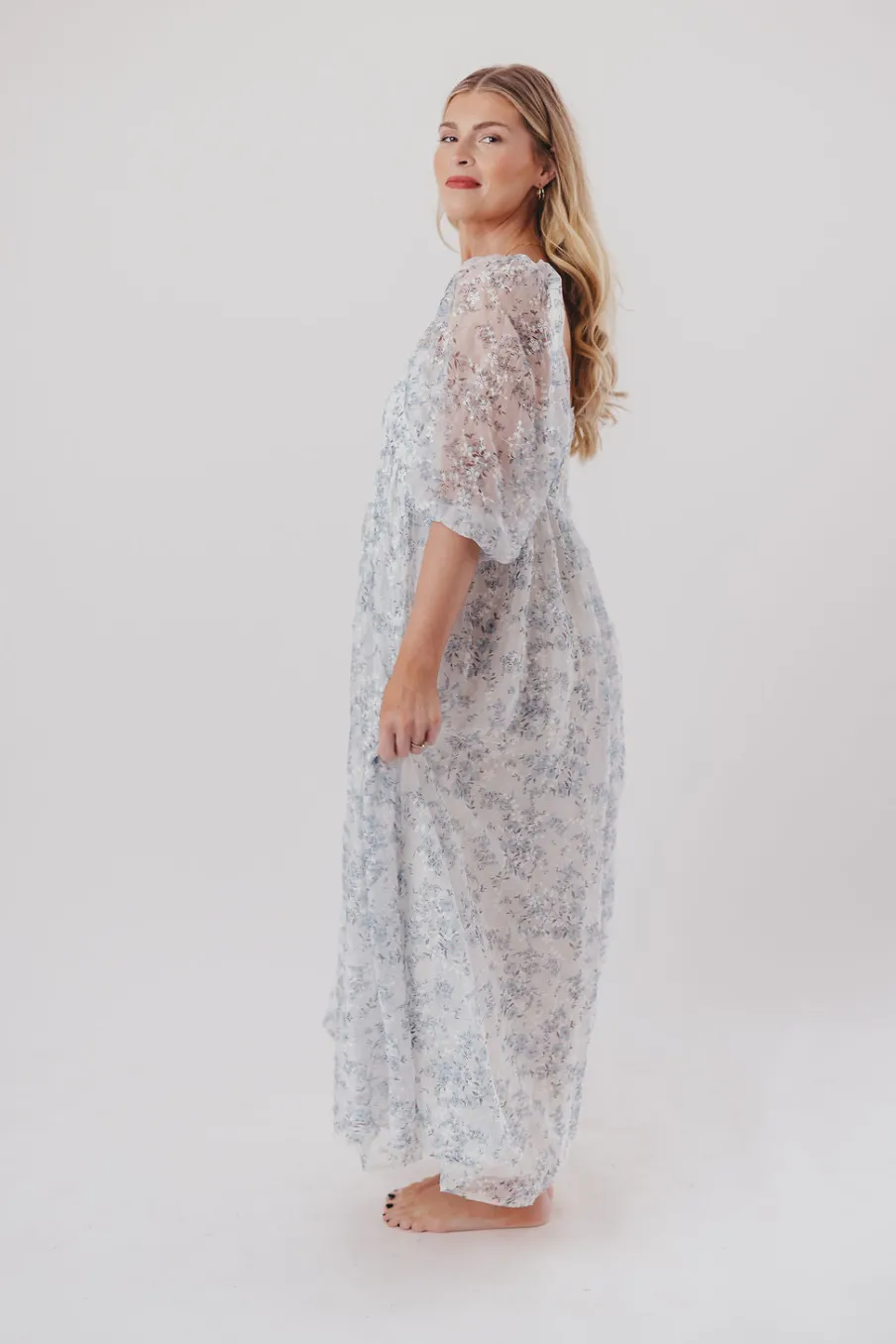 Online Worth Collective Mona Maxi Dress with Smocking in Blue White - Bump Friendly & Inclusiv