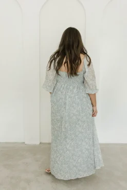New Worth Collective Mona Maxi Dress with Smocking in Sage Green Floral - Bump Friendly & I