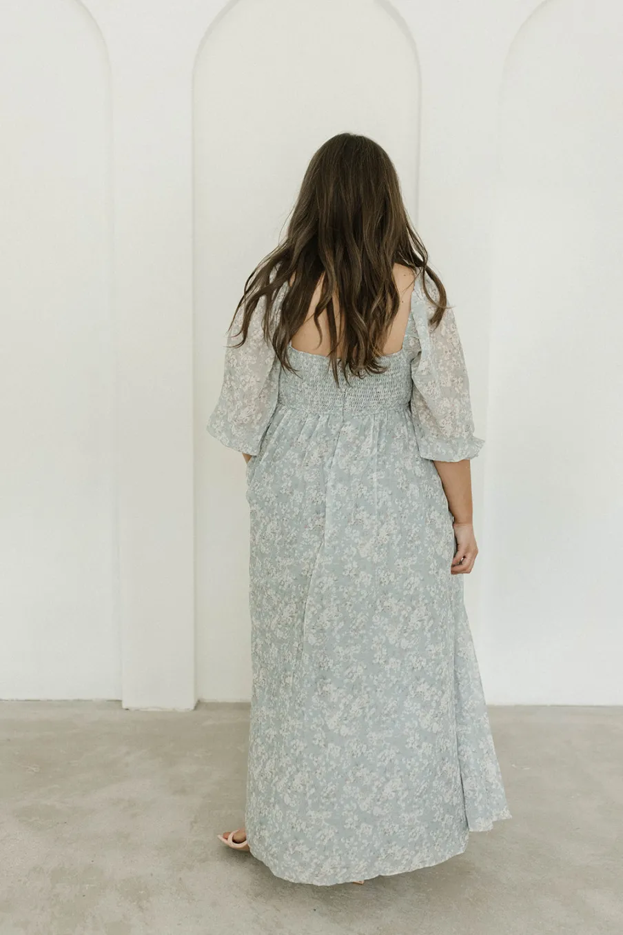 New Worth Collective Mona Maxi Dress with Smocking in Sage Green Floral - Bump Friendly & I