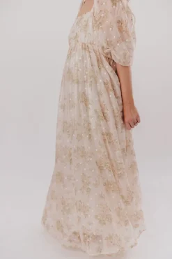 Fashion Worth Collective Mona Maxi Dress with Smocking in Cream Floral - Bump Friendly & Inclus