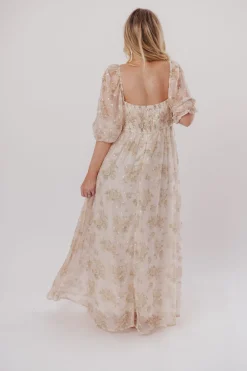 Fashion Worth Collective Mona Maxi Dress with Smocking in Cream Floral - Bump Friendly & Inclus
