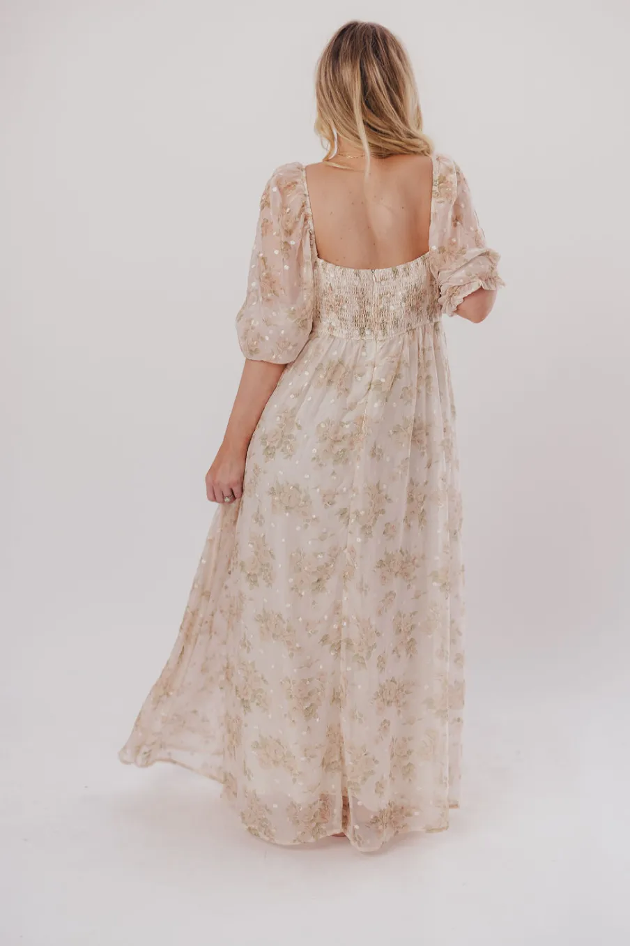 Fashion Worth Collective Mona Maxi Dress with Smocking in Cream Floral - Bump Friendly & Inclus