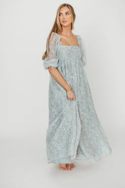New Worth Collective Mona Maxi Dress with Smocking in Sage Green Floral - Bump Friendly & I