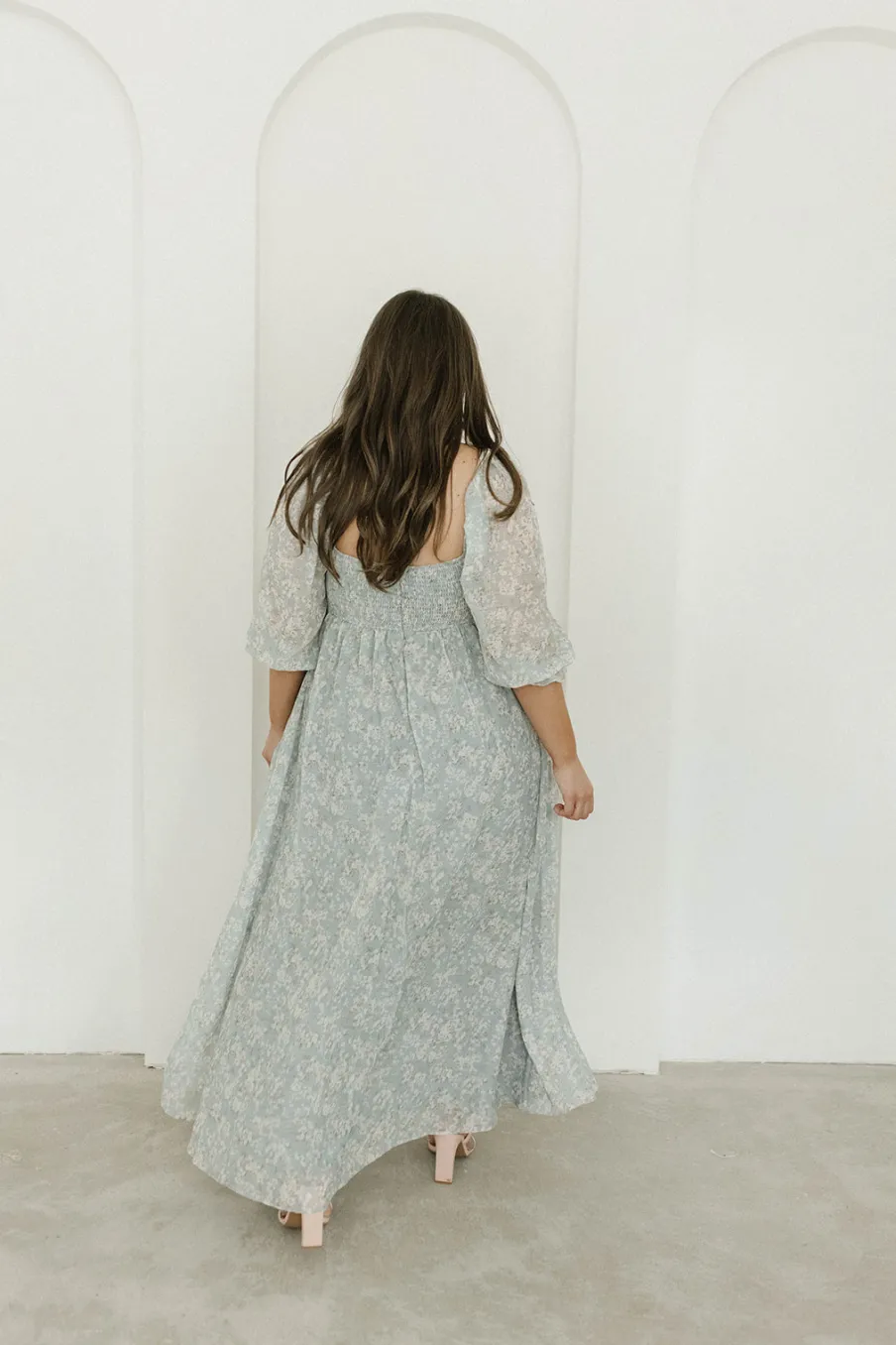 New Worth Collective Mona Maxi Dress with Smocking in Sage Green Floral - Bump Friendly & I