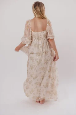 Fashion Worth Collective Mona Maxi Dress with Smocking in Cream Floral - Bump Friendly & Inclus