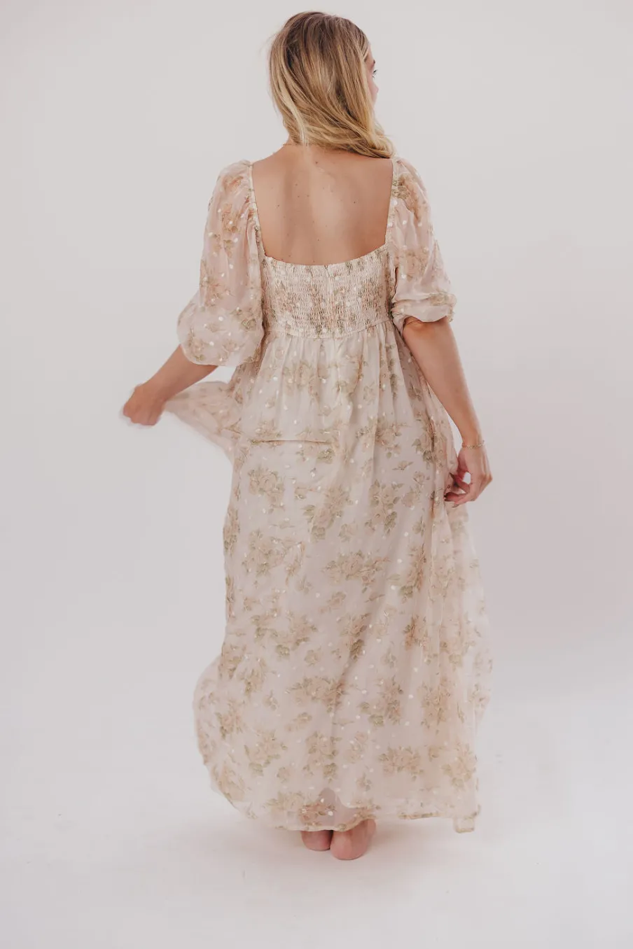 Fashion Worth Collective Mona Maxi Dress with Smocking in Cream Floral - Bump Friendly & Inclus