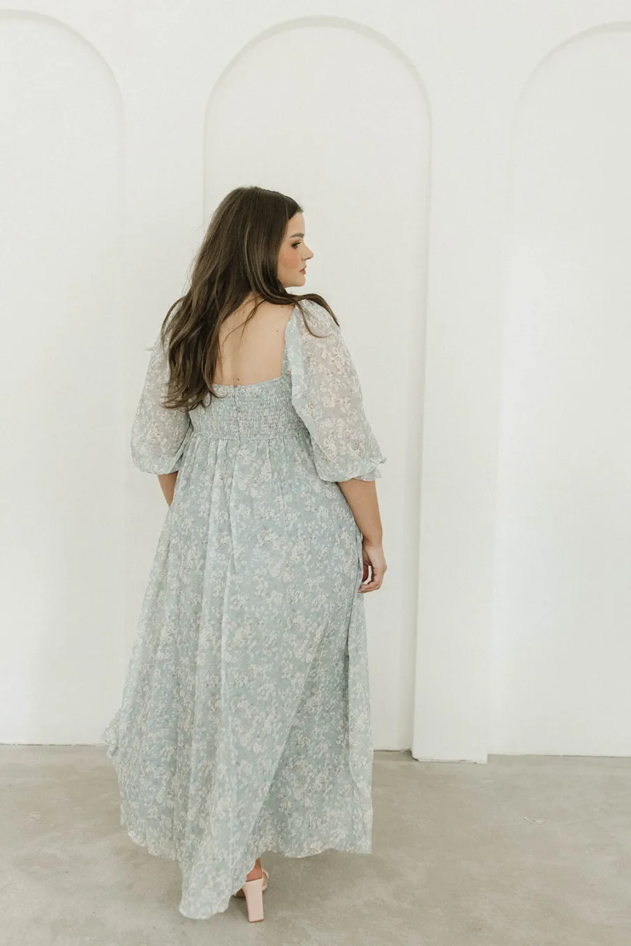 New Worth Collective Mona Maxi Dress with Smocking in Sage Green Floral - Bump Friendly & I