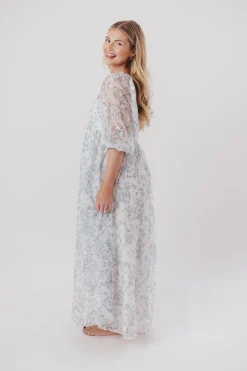 Online Worth Collective Mona Maxi Dress with Smocking in Blue White - Bump Friendly & Inclusiv