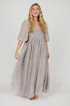 New Worth Collective Mona Maxi Dress with Smocking in Sage Green Floral - Bump Friendly & I