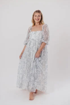 Online Worth Collective Mona Maxi Dress with Smocking in Blue White - Bump Friendly & Inclusiv