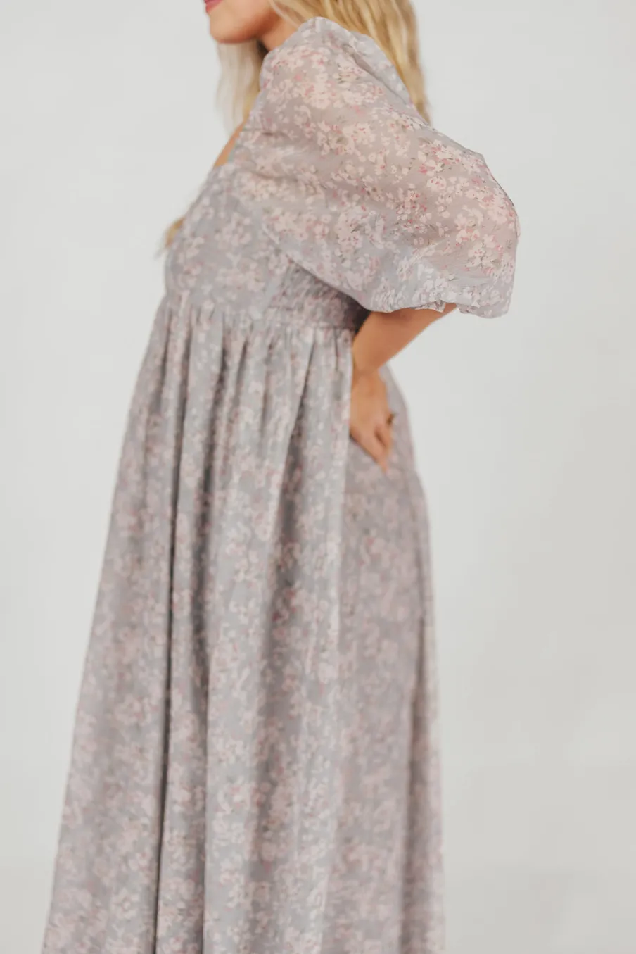 New Worth Collective Mona Maxi Dress with Smocking in Sage Green Floral - Bump Friendly & I