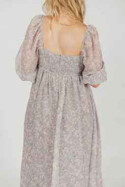 New Worth Collective Mona Maxi Dress with Smocking in Sage Green Floral - Bump Friendly & I