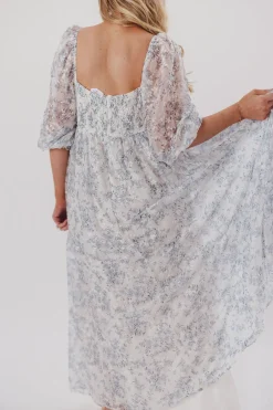 Online Worth Collective Mona Maxi Dress with Smocking in Blue White - Bump Friendly & Inclusiv