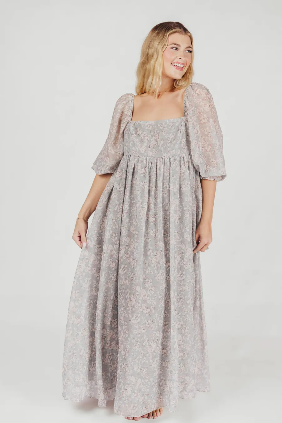 New Worth Collective Mona Maxi Dress with Smocking in Sage Green Floral - Bump Friendly & I