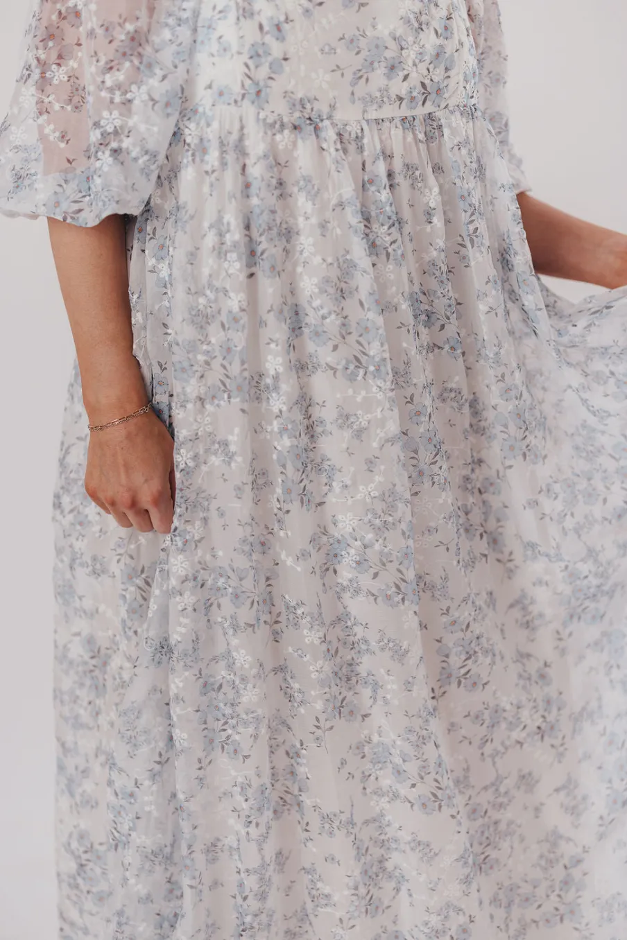 Online Worth Collective Mona Maxi Dress with Smocking in Blue White - Bump Friendly & Inclusiv