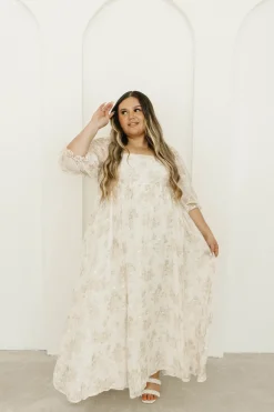 Fashion Worth Collective Mona Maxi Dress with Smocking in Cream Floral - Bump Friendly & Inclus