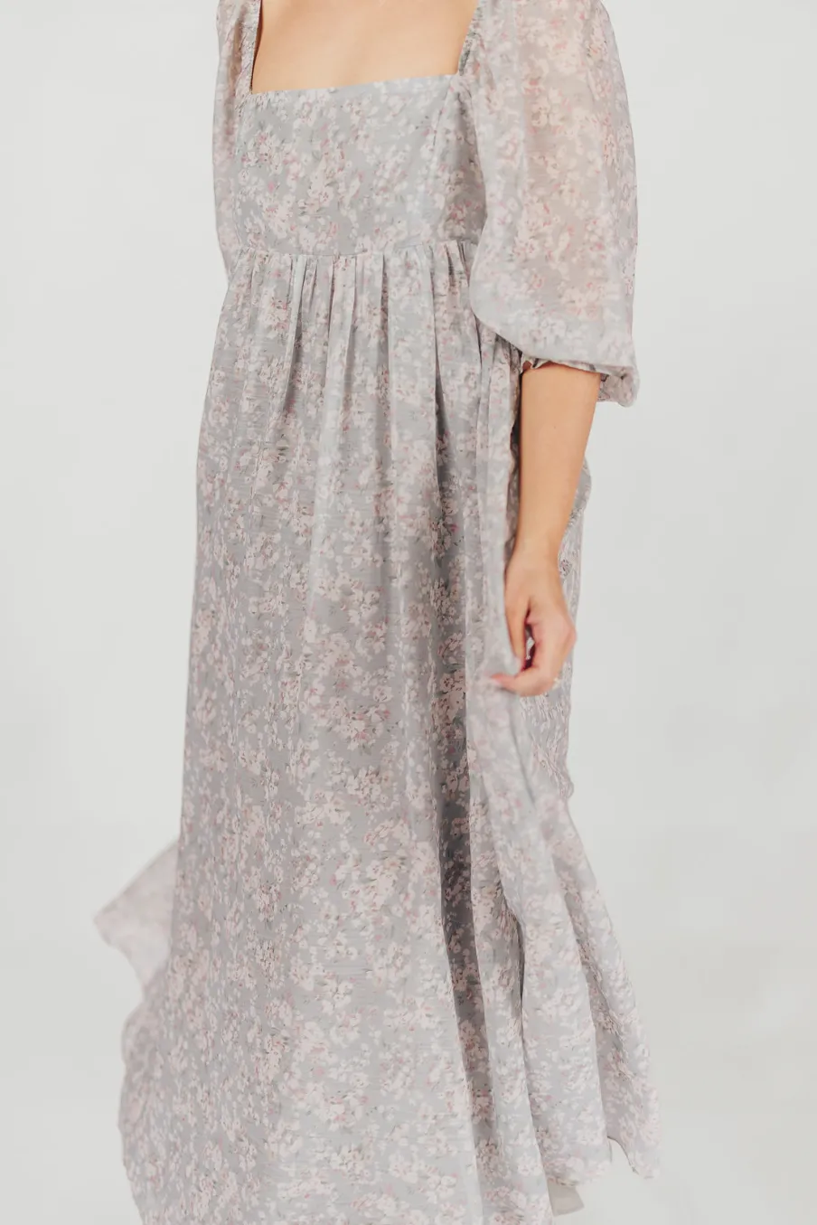 New Worth Collective Mona Maxi Dress with Smocking in Sage Green Floral - Bump Friendly & I