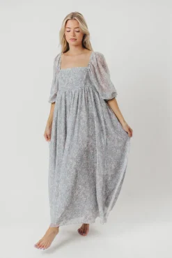 New Worth Collective Mona Maxi Dress with Smocking in Sage Green Floral - Bump Friendly & I