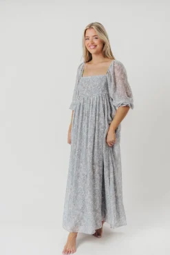 New Worth Collective Mona Maxi Dress with Smocking in Sage Green Floral - Bump Friendly & I