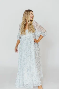 Online Worth Collective Mona Maxi Dress with Smocking in Blue White - Bump Friendly & Inclusiv