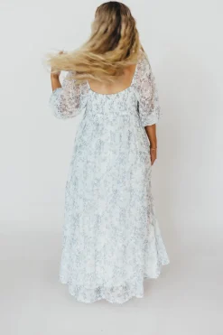Online Worth Collective Mona Maxi Dress with Smocking in Blue White - Bump Friendly & Inclusiv