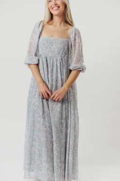 New Worth Collective Mona Maxi Dress with Smocking in Sage Green Floral - Bump Friendly & I