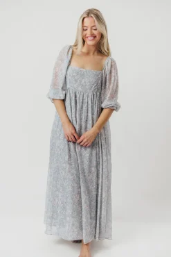 New Worth Collective Mona Maxi Dress with Smocking in Sage Green Floral - Bump Friendly & I