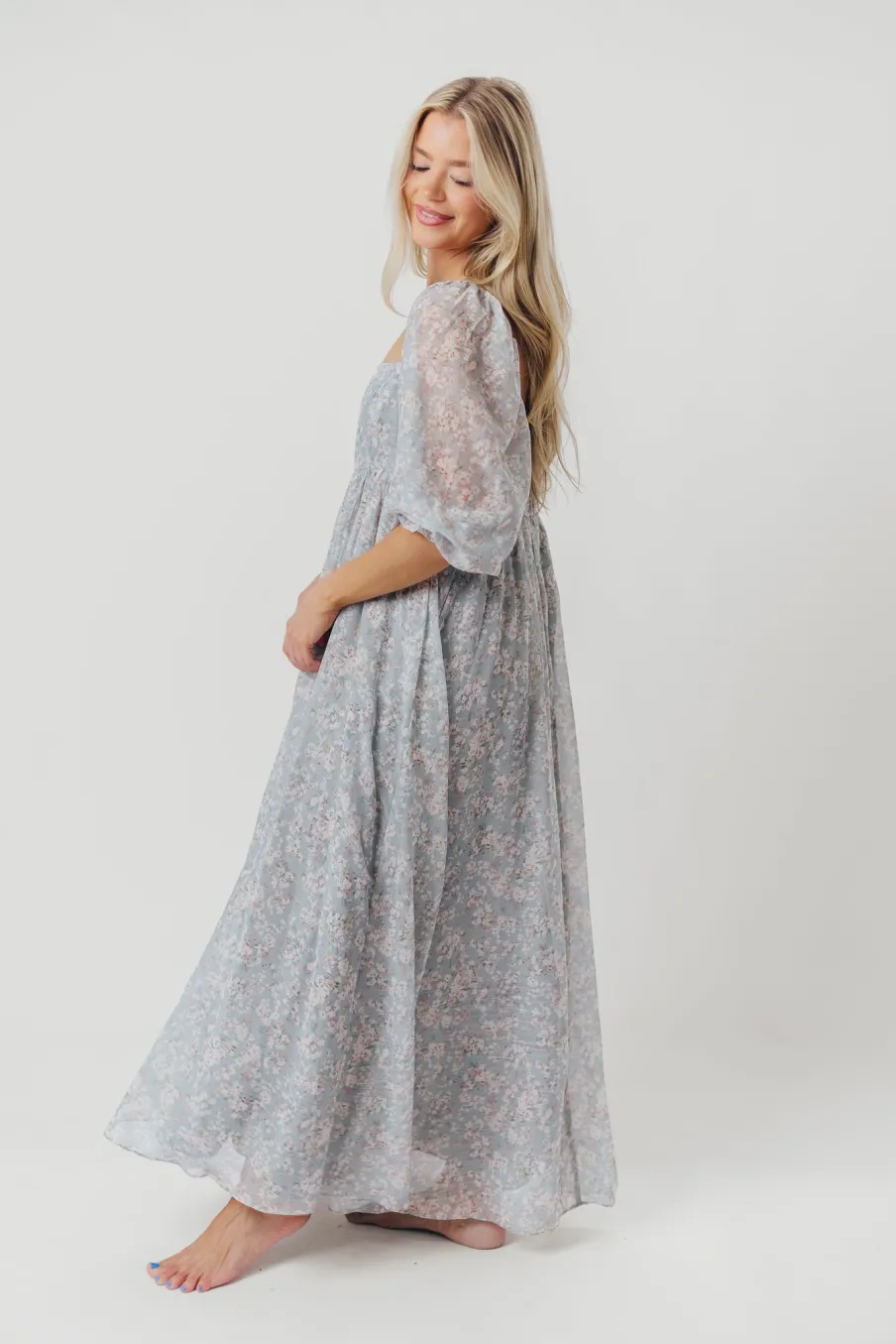 New Worth Collective Mona Maxi Dress with Smocking in Sage Green Floral - Bump Friendly & I