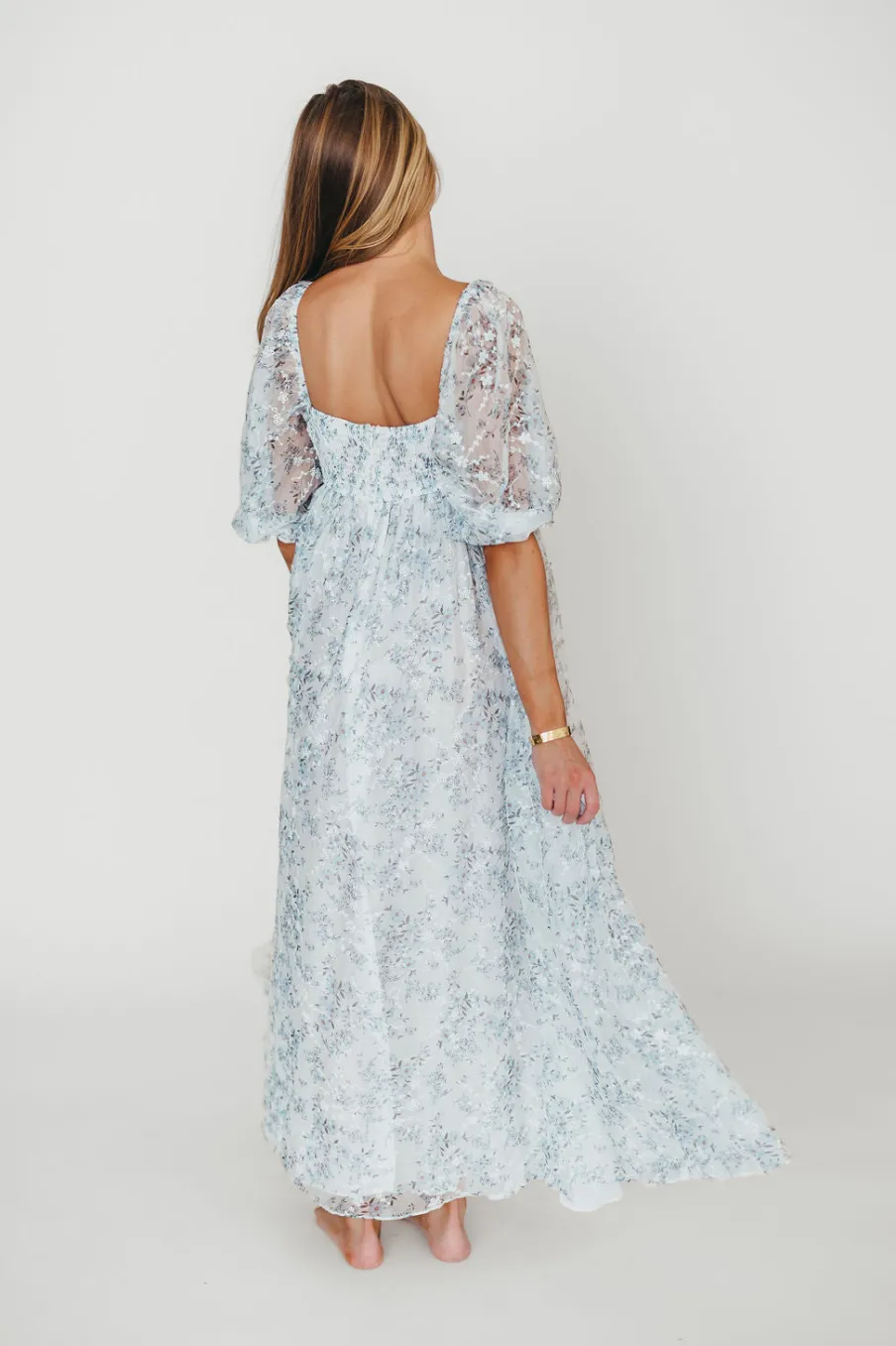 Online Worth Collective Mona Maxi Dress with Smocking in Blue White - Bump Friendly & Inclusiv