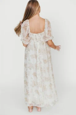 Fashion Worth Collective Mona Maxi Dress with Smocking in Cream Floral - Bump Friendly & Inclus
