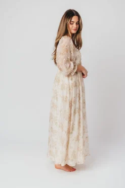 Fashion Worth Collective Mona Maxi Dress with Smocking in Cream Floral - Bump Friendly & Inclus