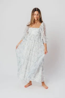 Online Worth Collective Mona Maxi Dress with Smocking in Blue White - Bump Friendly & Inclusiv