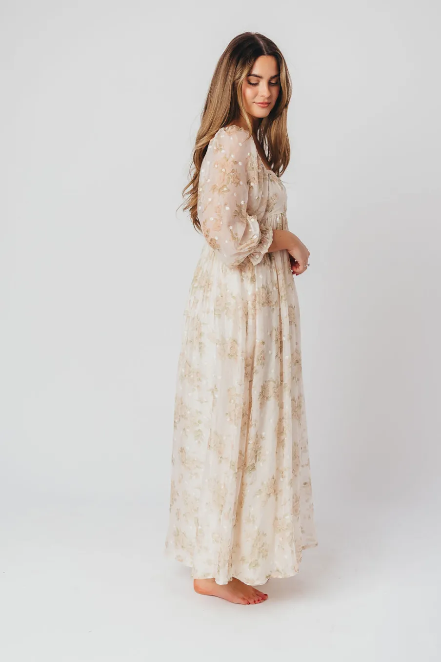 Fashion Worth Collective Mona Maxi Dress with Smocking in Cream Floral - Bump Friendly & Inclus
