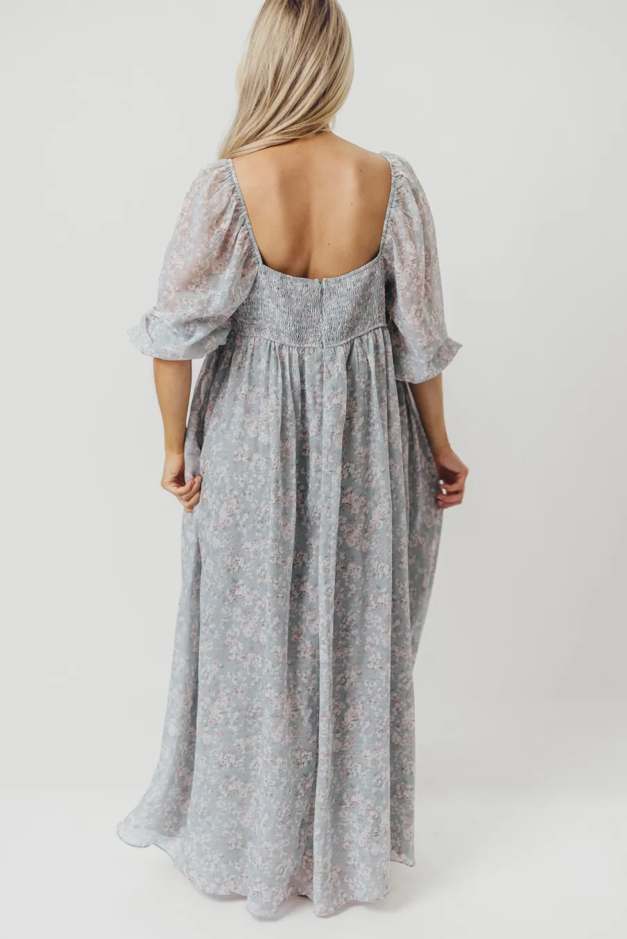 New Worth Collective Mona Maxi Dress with Smocking in Sage Green Floral - Bump Friendly & I