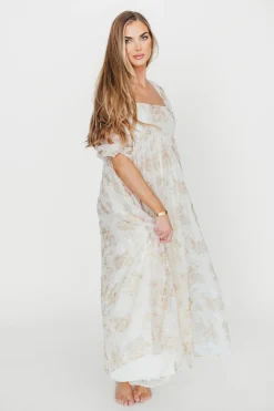 Fashion Worth Collective Mona Maxi Dress with Smocking in Cream Floral - Bump Friendly & Inclus