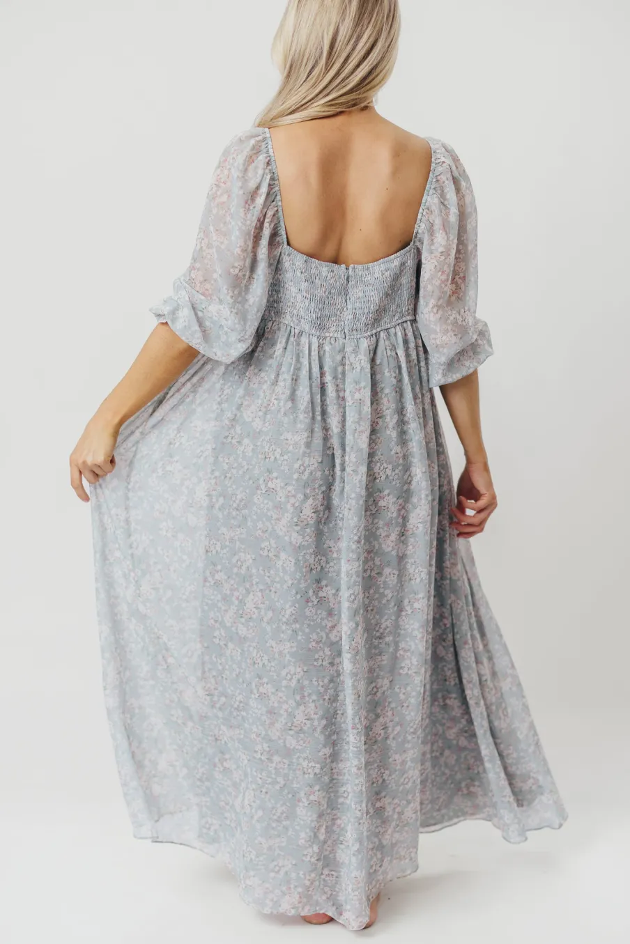New Worth Collective Mona Maxi Dress with Smocking in Sage Green Floral - Bump Friendly & I