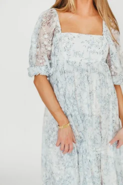 Online Worth Collective Mona Maxi Dress with Smocking in Blue White - Bump Friendly & Inclusiv