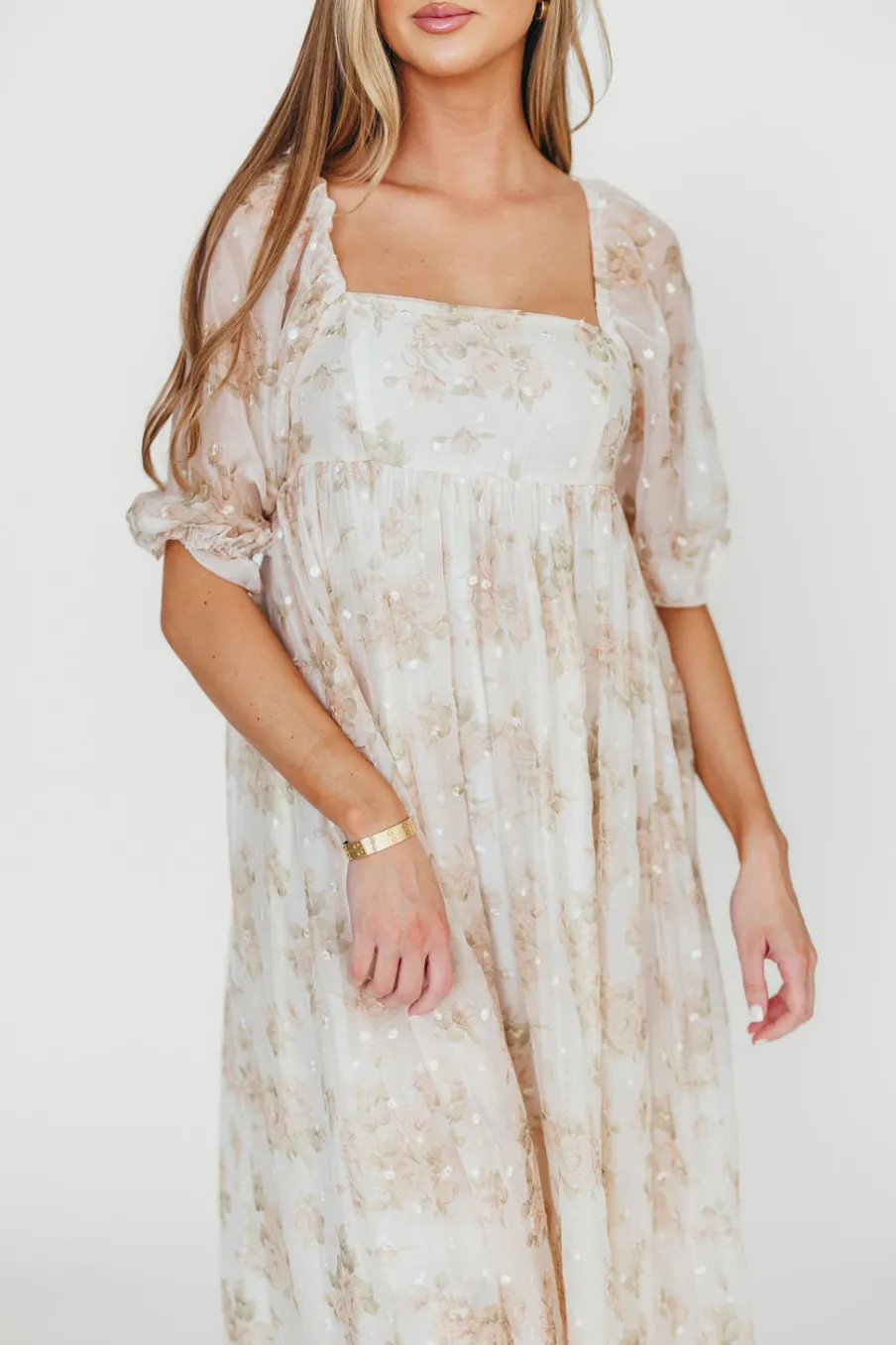 Fashion Worth Collective Mona Maxi Dress with Smocking in Cream Floral - Bump Friendly & Inclus