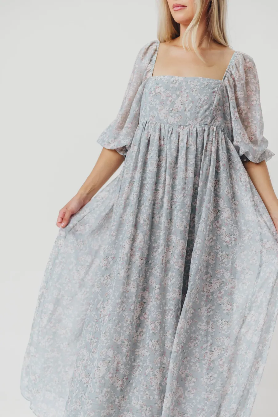 New Worth Collective Mona Maxi Dress with Smocking in Sage Green Floral - Bump Friendly & I