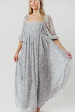 New Worth Collective Mona Maxi Dress with Smocking in Sage Green Floral - Bump Friendly & I