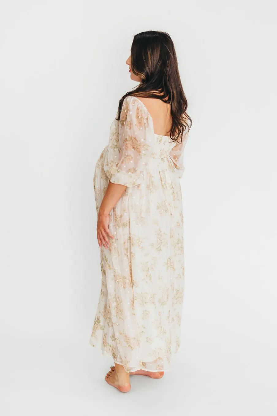 Fashion Worth Collective Mona Maxi Dress with Smocking in Cream Floral - Bump Friendly & Inclus