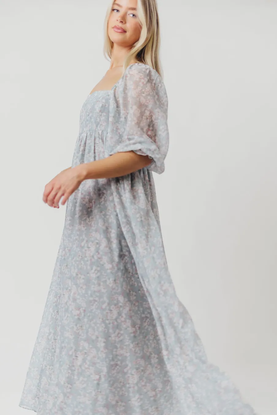New Worth Collective Mona Maxi Dress with Smocking in Sage Green Floral - Bump Friendly & I