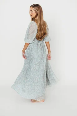 New Worth Collective Mona Maxi Dress with Smocking in Sage Green Floral - Bump Friendly & I