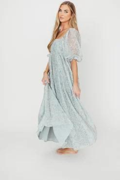New Worth Collective Mona Maxi Dress with Smocking in Sage Green Floral - Bump Friendly & I