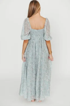 New Worth Collective Mona Maxi Dress with Smocking in Sage Green Floral - Bump Friendly & I