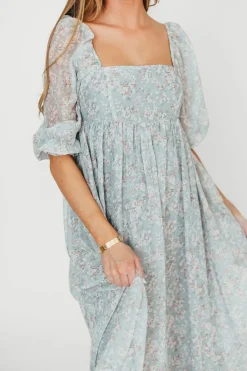 New Worth Collective Mona Maxi Dress with Smocking in Sage Green Floral - Bump Friendly & I