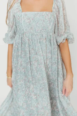 New Worth Collective Mona Maxi Dress with Smocking in Sage Green Floral - Bump Friendly & I