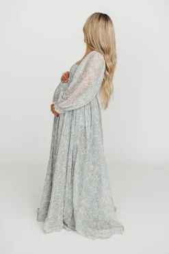 New Worth Collective Mona Maxi Dress with Smocking in Sage Green Floral - Bump Friendly & I
