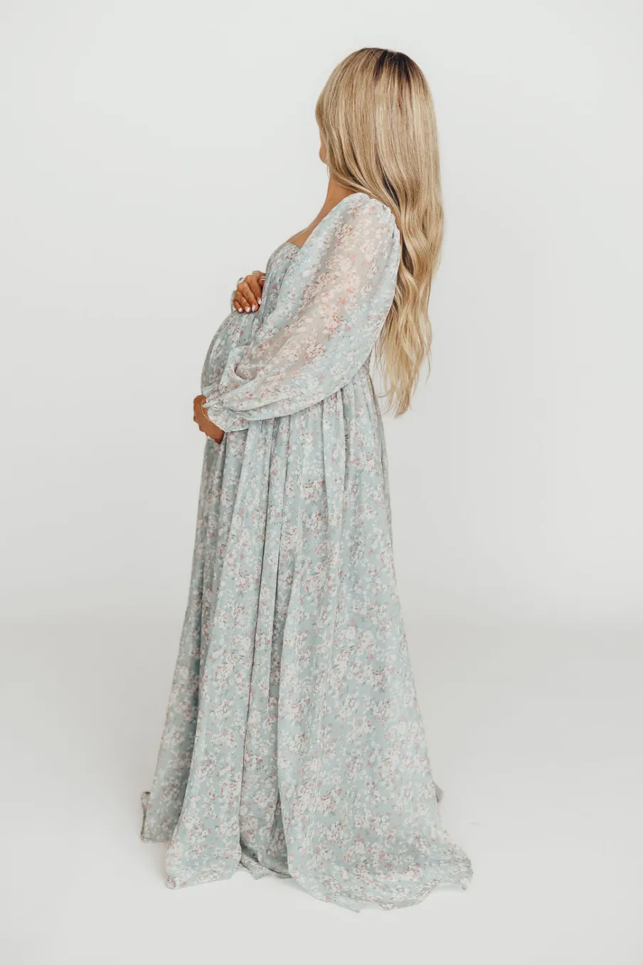 New Worth Collective Mona Maxi Dress with Smocking in Sage Green Floral - Bump Friendly & I